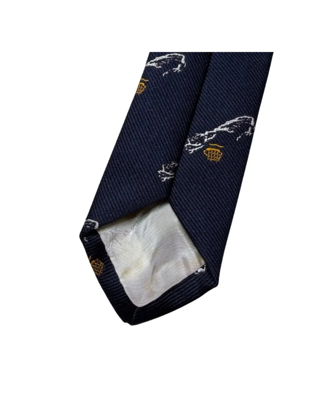 VTG Trimminghams Bermuda Mens Nautical Tie Navy Blue Embroidered Gold Ship Short